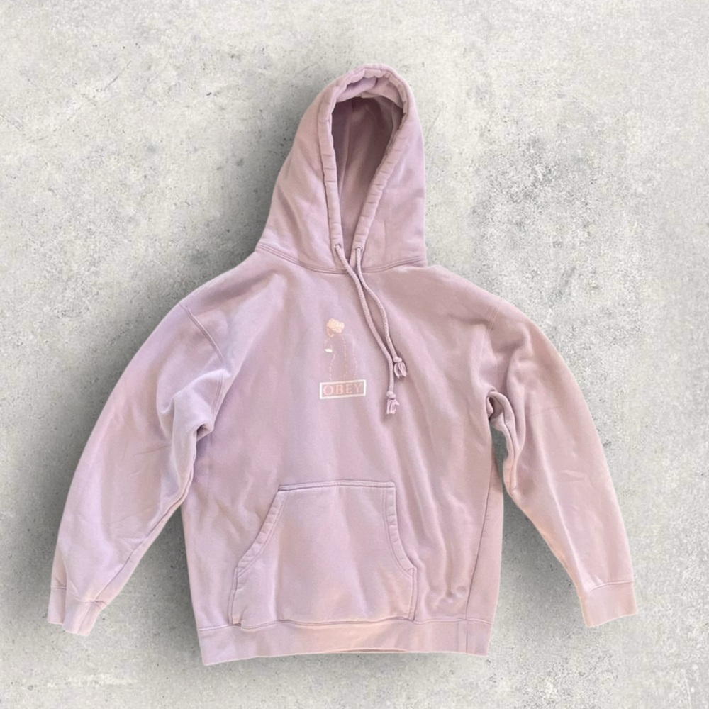 Obey Lavender Graphic Hoodie Size Large Unisex Cozy Excellent Condition!